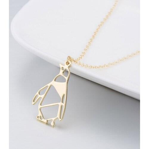 Lucky Arctic Origami Penguin Necklace Women Trendy Geometric Animal Charm Necklace Accessories Animal Lovers Gifts