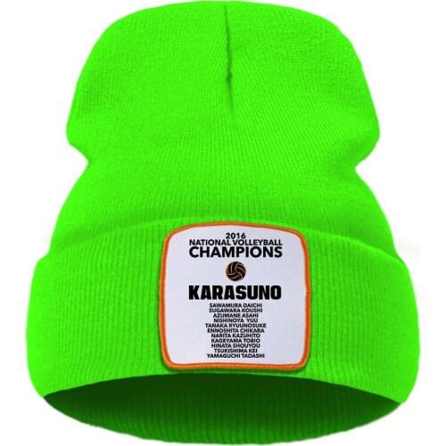 Karasuno Haikyuu Japan Anime Printing Winter Skullies Hat Beanie Caps Flexible Street Unisex Hats Wool Fashion Knitted Cap