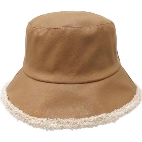 Winter Fisherman Cap Womens Mens PU Thicken Plus Cashmere Keep Warm Hat Leisure Outdoor Windproof Wool Fisherman Caps TG0244