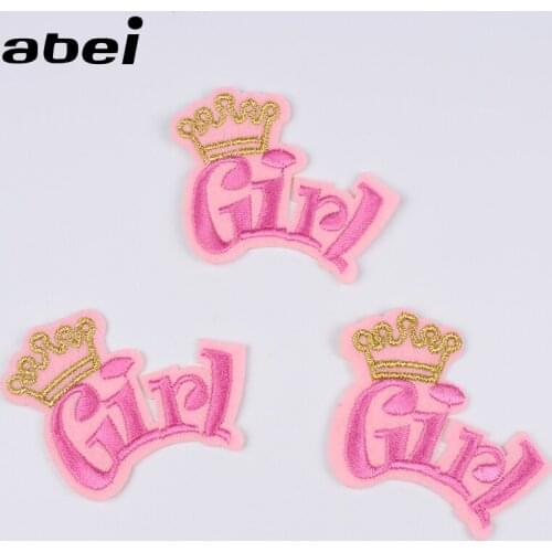 10pcs/lot Pink Crown Girl Patch Embroidery Iron On Dress Stickers Sew On Fabric Appliques DIY Garments Accessories Coats Badge
