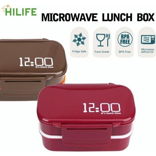 1400ml Lunch-box Microwave Fridge Safe Lunch Food Container Large Capacity Double Layer with Spoon Fork Eco-Friendly BPA Free