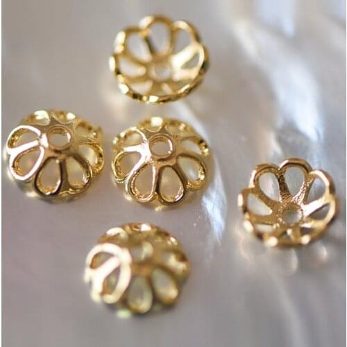 20pcs Floral Gold Bead Caps 8/ 10mm, Gold Plated Brass Flower Cap Ends, Lead Nickel Free (GB-089)