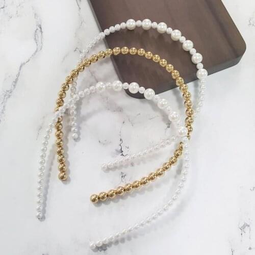2019 New Gold Color Ball Bride Wedding Hair Jewelry Trendy Handmade Imitation Pearl Hairbands For Women Hair Bands Accessories