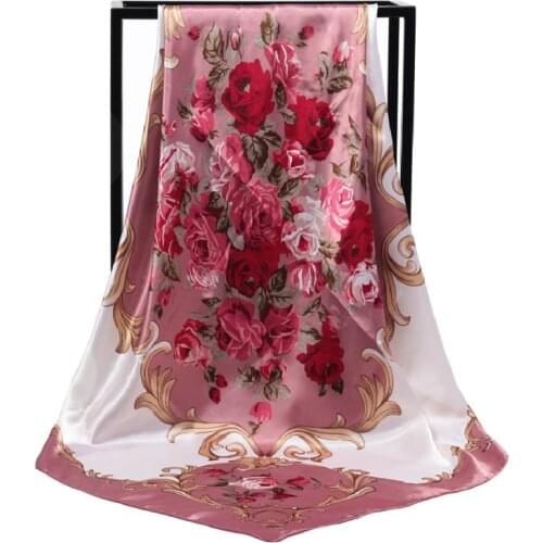 2021 Summer Head Silk Scarf Women Elegent Print Large Square Scarves Luxury Brand Silk Scarf 90*90cm Muslim Hijab Bohemian Shawl