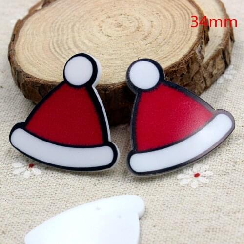 50pcs 34MM Red Christmas Hat Resin Flatback For Hair Bow Center Santa Claus Hat Planar Resin DIY Craft For Home Decoration DL674