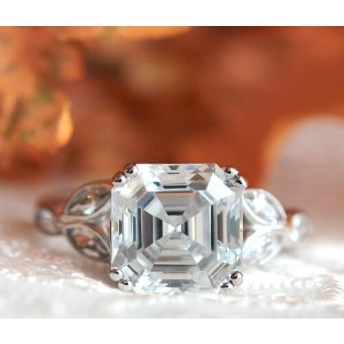 Asscher Cut 14k White Gold 3ctw DF Engagement Wedding Lab Grown Moissanite Diamond Halo Ring Test Positive Lab Grown Diamond