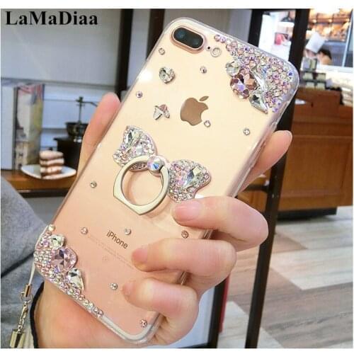 Glitter Diamond Soft Silicone Case for Samsung Galaxy J3 J5 J4 J6 J8 Finger Ring Cover for Samsung GalaxyA6 A8 Plus 2018 A50 A70