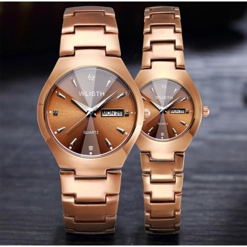2018 WLISTH Top Brand Men Watch Tungsten Steel Lovers Rose Women Couple Chinese-English Calendar Quartz Clock Waterproof Watches