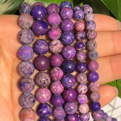 Purple America Sea Turquoises Jaspers Stone Beads Round Loose Spacer Beads For Jewelry Making Diy Bracelet Necklace 4 6 8 10mm