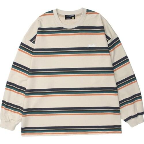 Hip Hop Stripe Oversize T Shirt Long Sleeve Streetwear Harajuku Cotton T-Shirt 2021 Men Autumn Tshirt Tops Tees Vintage