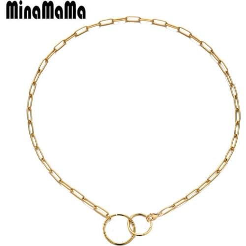 Hip Hop Jewelry Stainless Steel Hollow Circle Choker Necklace Paper Clip Chain Circle Pendant Necklace For Women