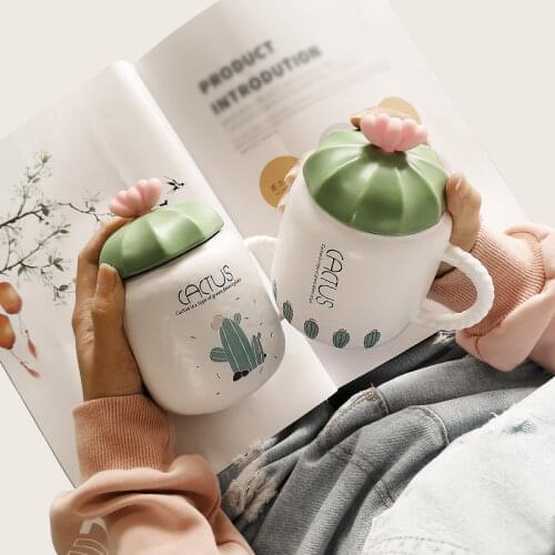 Cactus Ceramic Milk Coffee Mug Nordic Ins Cup with Lid Creative and Simple Water Cup for Men and Women Coffee Cup