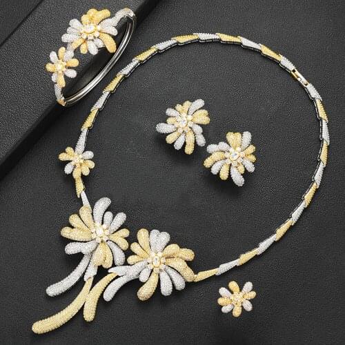 LARRAURI Luxury Flower Bud Mixed Women Wedding Cubic Zirconia Necklace Earring Saudi Arabia Jewelry Set Jewellery Addiction