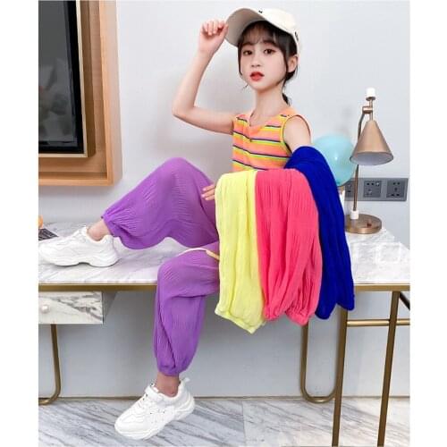 5-10 year old girl summer new net red middle and big boy suit fashion comfortable anti-mosquito nine-point pants children tide