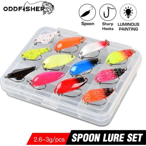 12pcs Spoon Lure Set Fishing Metal Bait For Lake Sea Carp Bass Wobbler Small Mini Spinner Trout Jig Hard Box Kit Accessories 3g