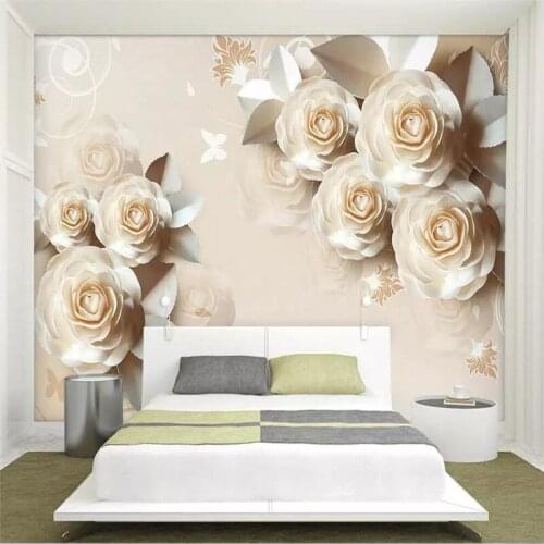 Beibehang Wallpaper custom living room bedroom wallpaper mural paper carving rose romantic 3D embossed TV background Wallpaper