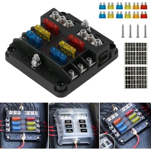 Plastic Cover 6 Ways Blade Fuse Block 12V 32V Fuse Box Holder M5 Stud With LED Indicator Light For Auto Car Marine