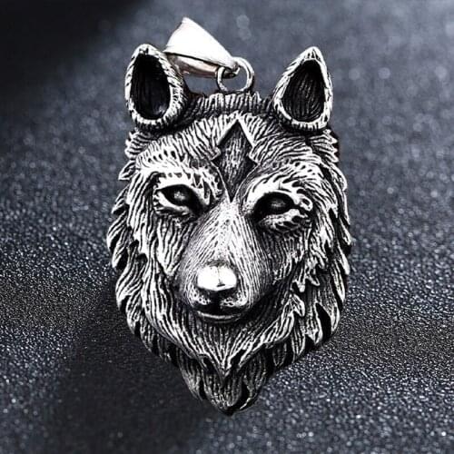 Stainless Steel Retro Viking-Wolf Pendants Men Punk Hip Hop Fashion Wolfs Head Pendant Jewelry Gift