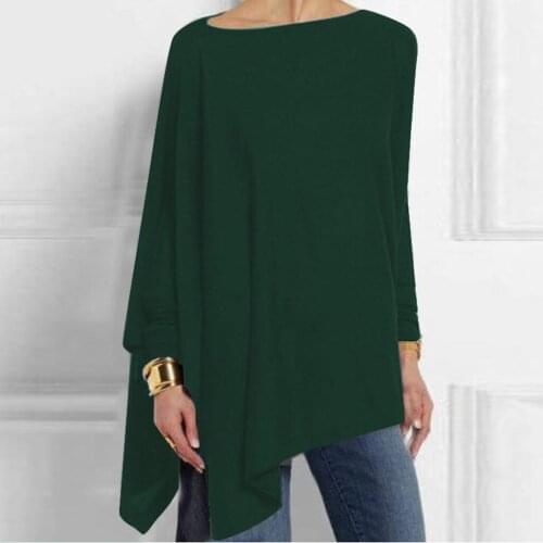 Spring Autumn Long Sleeve Irregular Hem Solid Color Pullover T-shirt 8-color Casual Loose Top Womens Crew Neck Purple Pullover