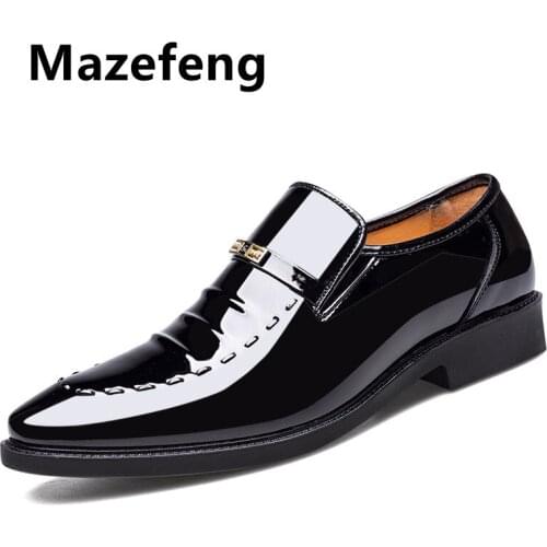 Mazefeng Luxury Brand PU Leather Fashion Men Business Dress Loafers Pointy Black Shoes Oxford Breathable Formal Wedding Shoes