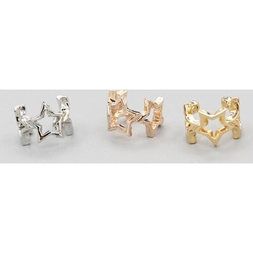 3 Hollow Stars Connecting Clips Earrings Golden Silver Plated Metallic Ear Cuff Women Fashion Wrap Earrings