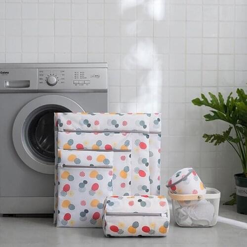 Printing Zippered Mesh Laundry Bag Polyester Washing Net Bag For Underwear Sock Washing Machine Pouch Clothes Bra Bags