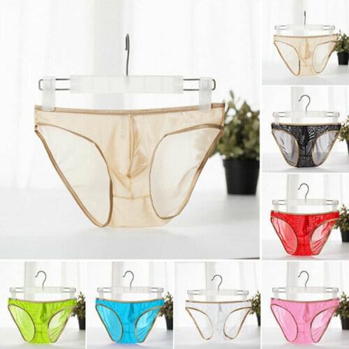 Ice Silk Stretchy Mens Briefs Boxer Underwear Sexy Lingerie Underpants Erotic Sex See-Through Translucent Plus size Briefs