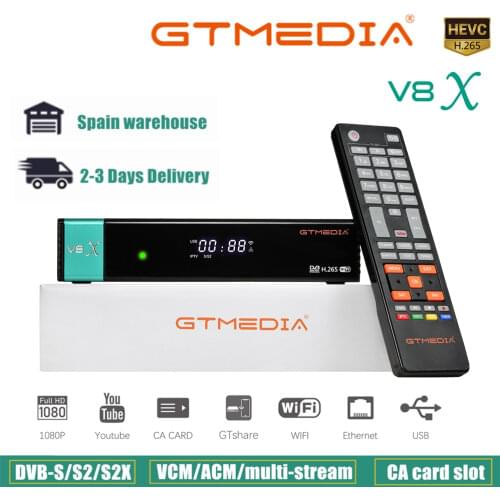 Satellite Receiver DVB-S/S2/S2X,GTMedia V8X,1080P Full HD, Support CA PowerVu Biss key,H.265 Built-in Wifi,Upgrade V8 Nova