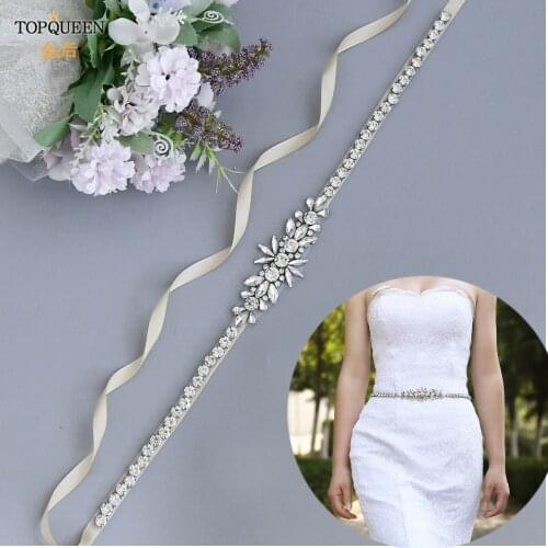 TOPQUEEN S166 Luxury Wedding Crystal Belt Silver Jeweled Wrap for Dress Party Gowns for Wedding Shiny Belt Rhinestone Bead Belt