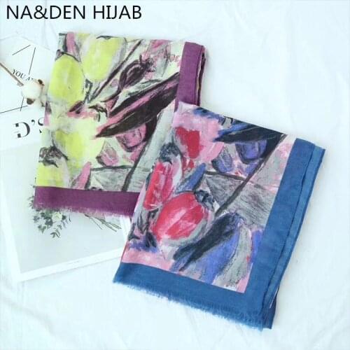 High Quality Two Colors flower print cotton scarf with tassel scarves muslim fashion shawl bandana hijab 10pcs/lot fast shipping