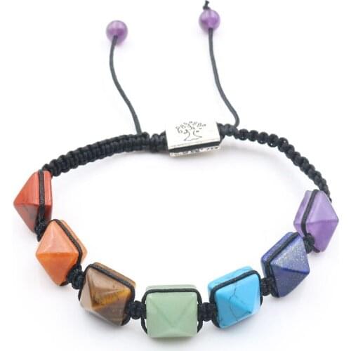 XSM 7 Chakra Reiki Pyramid Bracelets Natural Stones Metal Tree of Life Connected Rope Braided Adjustable Bangle Bracelet Jewelry
