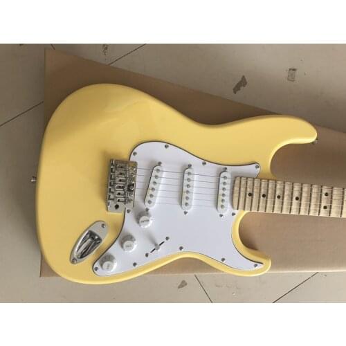 Factory custom milk yellow electric guitar and scallop Maple neck, 3 S pickup, big bed box, provide customized, free delivery