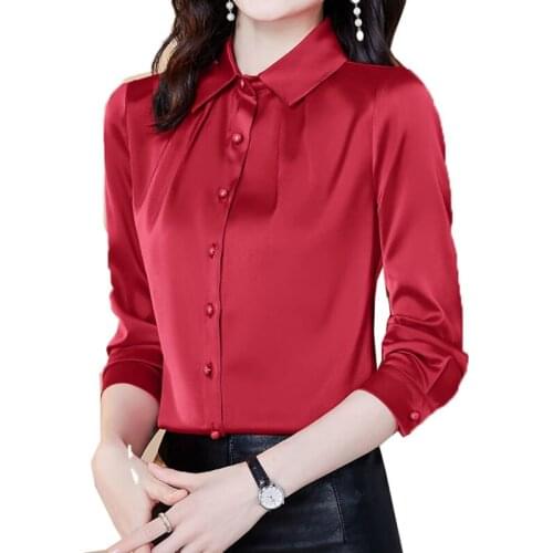 Mujer Feminina Europe Womens Long Sleeves Shirt 2021 S-3XL Ladies' Tops Spring And Autumn Wear New Silk Tops High-End Shirts B9