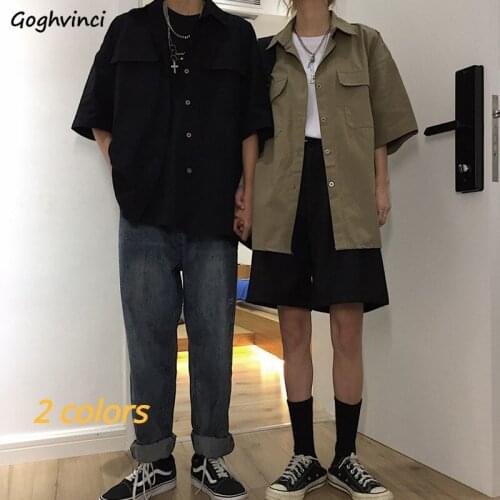 Shirts Women BF Harajuku Cool Casual Button Fly Shirt Womens Ulzzang Chic Ins All-match Tops Ladies Couple Summer Fashion Daily