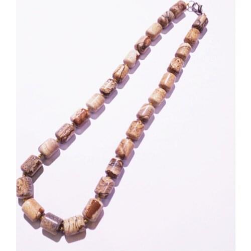 1 Strand/28Pcs 13x10mm Wholesale Fashion Jewelry Natural Picture Jasper Cylindrical Shape Pendant Necklace Length 210mm S1122
