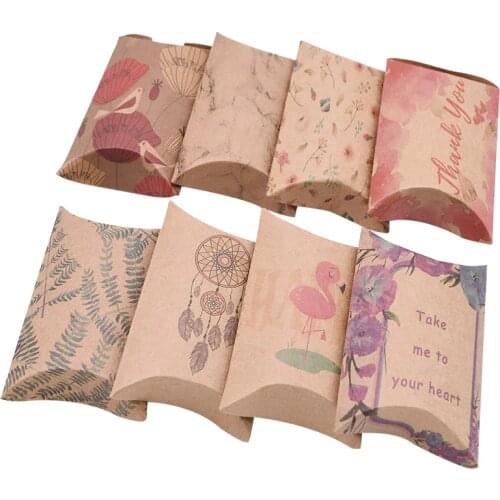10pcs/lot Flamingo Pillow Box For Chocolate Candy Cookie Christmas Wedding Party Paper Favor Gift Pillow Packaging Boxes