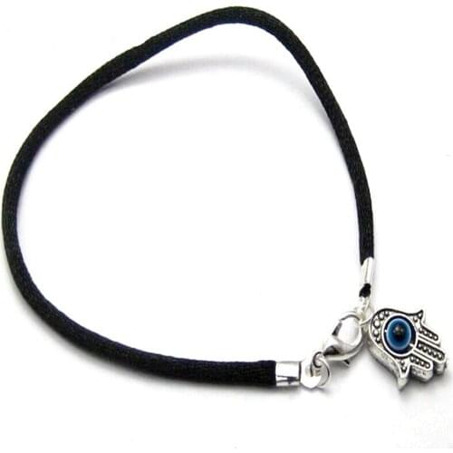 100Pcs Black String Kabbalah eye bead Hamsa Hand Charms Good Luck Bracelets A01126