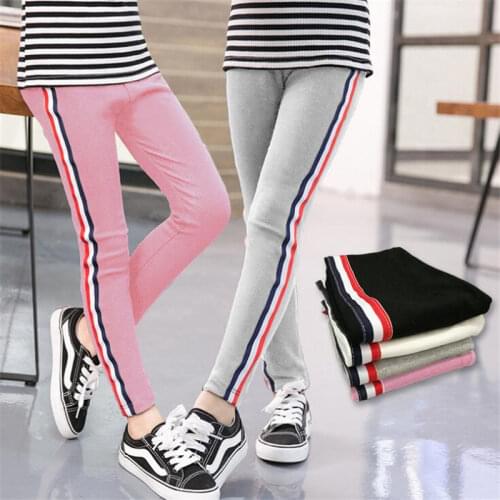 2019 Girls Leggings Kids Pencil Pants Toddler Girl Winter Clothes 3 4 5 6 7 8 9 Years Children Pink Stripe Trousers Cotton Pants