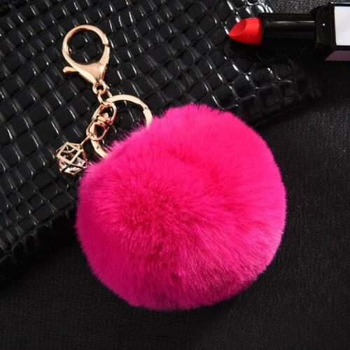 23 Colors Hot Sale Trinket Fluffy Artificial Rabbit Fur Ball Key Chain Pompons Keychain Women Car Bag Key Ring Jewelry EH344