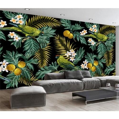 Custom 3D Mural Tropical Rain Forest Parrot Coconut Leaf Wall Painting Living Room TV Background Wallpaper Papel De Parede Sala