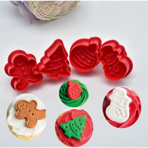 4 pcs/set Christmas Cookie Biscuit Plunger Cutter Mould Fondant Cake Mold Baking Snowman/ Xmas Tree Baking Mould Fondant Mold