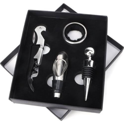 4Pcs Stainless Steel Wine Tool Gift Set Bottle Opener Corkscrew Stopper Pourer