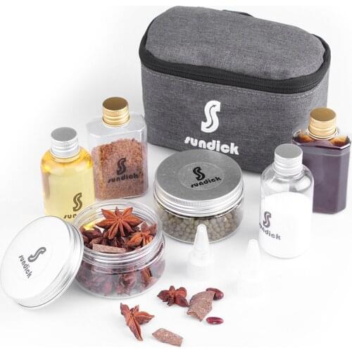 7 PCS Spice Cruets Set Travel Size Salt Bottle BBQ Sauce Container Anise Bottle Storage Bag Set for Camping Hiking BBQ Self-driv