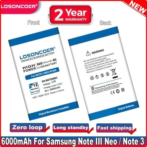 LOSONCOER 6000mAh EB-BN750BBC For Samsung Galaxy Note III Neo / Note 3 Neo Battery N7505 / N750 /Galaxy Note 3 Mini Battery