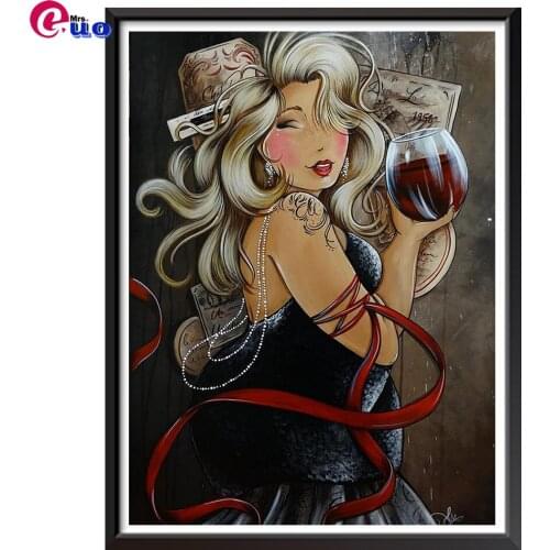 Diamond Mosaic Curvy Girl Red Wine Cross Stitch Rhinestones 5d Diy Diamond Painting Fashion Girl Embroidery Sale Fat Lady