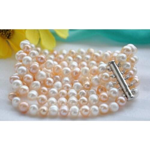 Wedding Woman Gift 6-7mm 5 Rows Colorful Natural Freshwater Pearl Bracelet Handmade Woman Jewelry