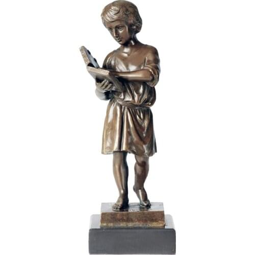 Boy Reading Bronze Sculpture Figurine Man Faith Statue Figurine Art for Study Room Decoration