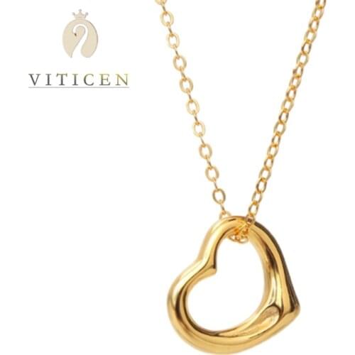 24K Gold Pure Gold Love Heart Chain Pendant Womens Fine Jewelry Gift for Girlfriend And Wife 18K Gold Necklace Woman Jewelry