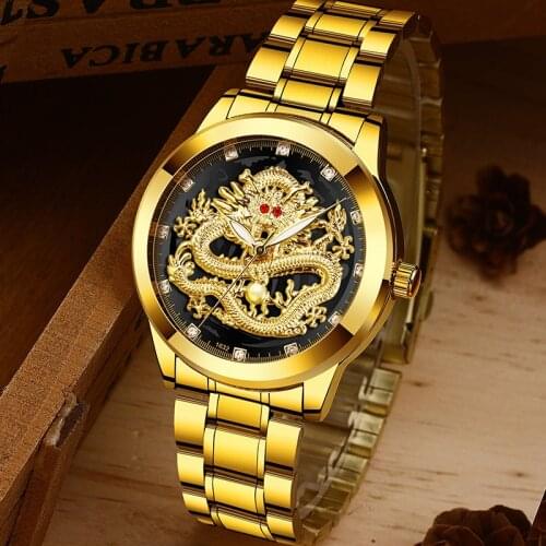 NIBOSI New Design Mens Watches Top Brand Luxury 3D Dragon Face Gold Wristwatches Waterproof Business Dress Watch Men Relogio
