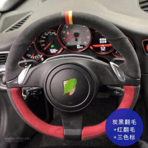 Steering Wheel Cover For Porsche Taycan Panamera Macan Cayenne 718 911 9YA 971 Black Red Suede Leather Car interior Accessories
